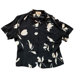 Field Manor Black and White Silk Patterned Shirt M